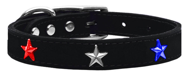 Mirage Pet Red, White And Blue Star Widget Genuine Leather Dog Collar - Black