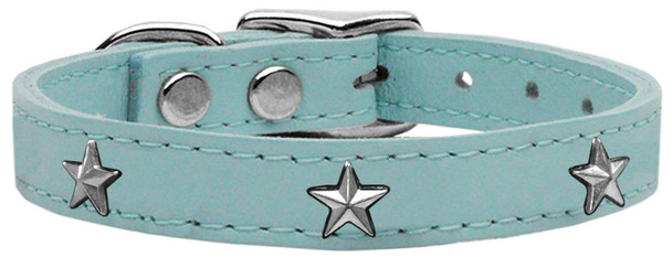 Mirage Pet Silver Star Widget Genuine Leather Dog Collar - Baby Blue