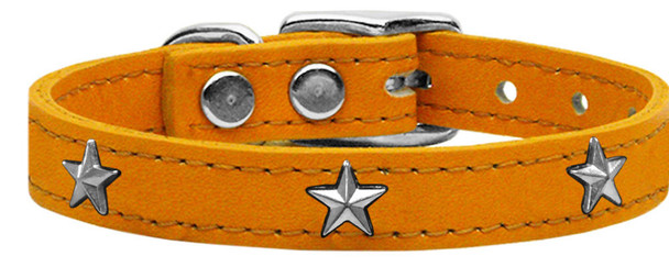 Mirage Pet Silver Star Widget Genuine Leather Dog Collar - Mandarin