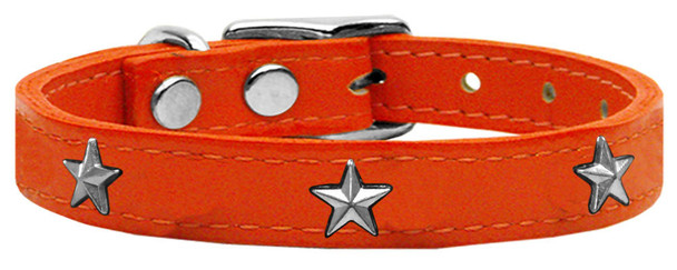 Mirage Pet Silver Star Widget Genuine Leather Dog Collar - Orange