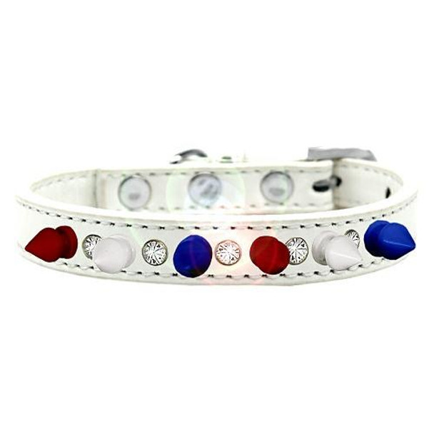 Mirage Pet Crystal with Red, White and Blue Spikes Dog Collar - White