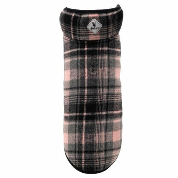 Worthy Dog Alpine Sherpa Lined Dog Coat - Light Pink/Gray/Black Plaid 