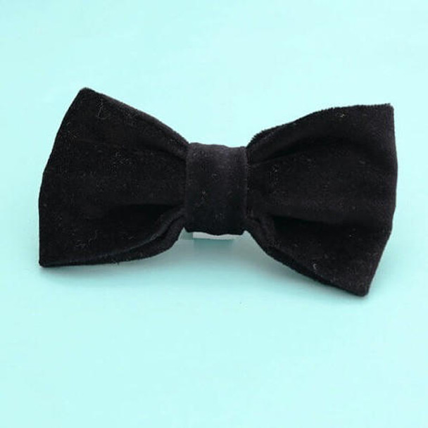 Mimi Green Velveteen Handmade Dog Slider Bow Tie - Jet Black 