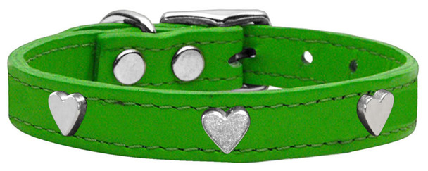 Mirage Pet Silver Heart Widget Genuine Leather Dog Collar - Emerald Green 