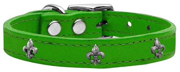 Mirage Pet Silver Fleur De Lis Widget Genuine Leather Dog Collar - Emerald Green 