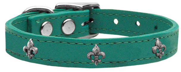 Mirage Pet Silver Fleur De Lis Widget Genuine Leather Dog Collar - Jade 