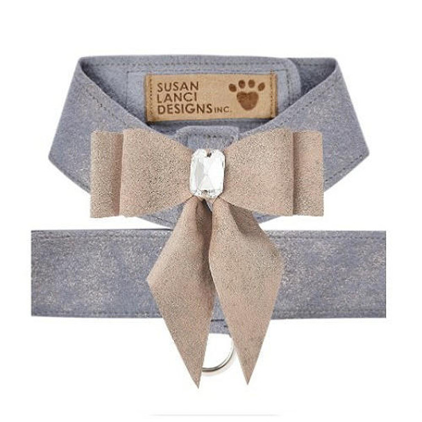 Susan Lanci Designs Platinum Glitzerati w/ Champagne Glitzerati Tail Bow Tinkie Pet Dog Harness 
