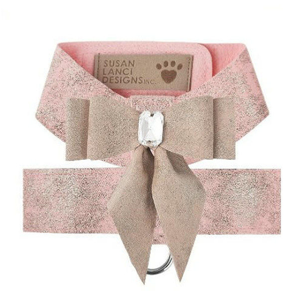 Susan Lanci Designs Pink Glitzerati w/ Champagne Glitzerati Tail Bow Tinkie Dog Harness