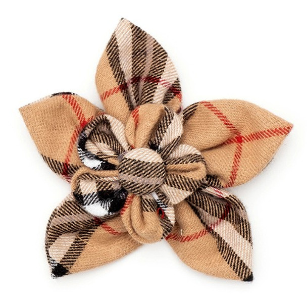 Tan Plaid Pet Dog Collar Flower