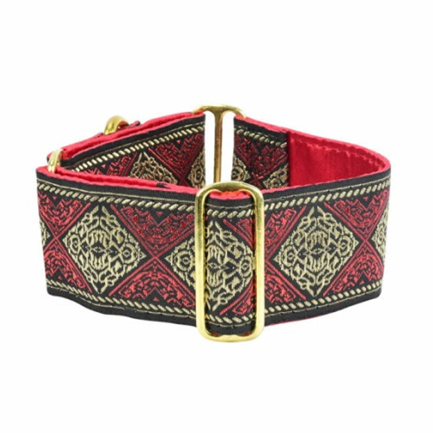 Tribal Red Satin lined Martingale Dog Collar - 2" - Limited Edition