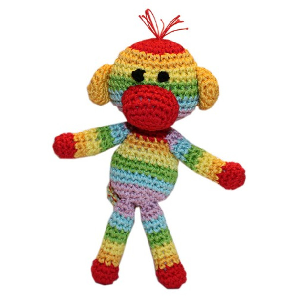 Knit Knacks Rizzo The Rainbow Monkey Organic Cotton Small Dog Toy