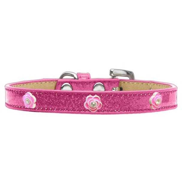 Image of one Bright Pink Rose Widget Dog Collar - Pink Ice Cream