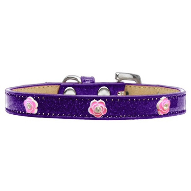 Image of one Bright Pink Rose Widget Dog Collar - Purple Ice Cream