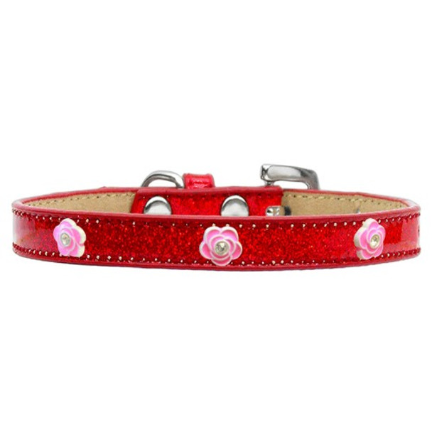 Image of one Bright Pink Rose Widget Dog Collar - Red Ice Cream