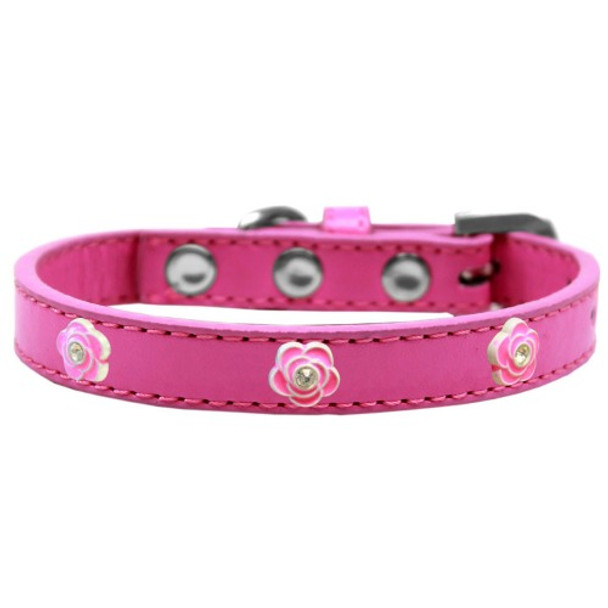 Image of one Bright Pink Rose Widget Dog Collar - Image of one Bright Pink