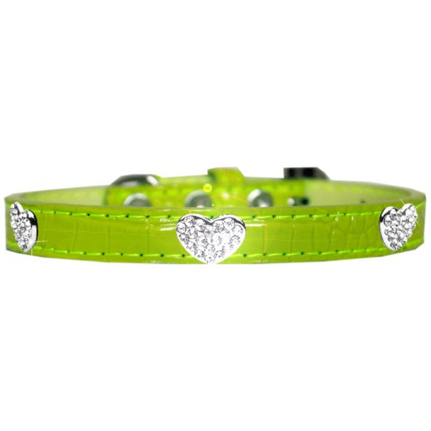 Image of one Croc Crystal Heart Dog Collar - Lime Green