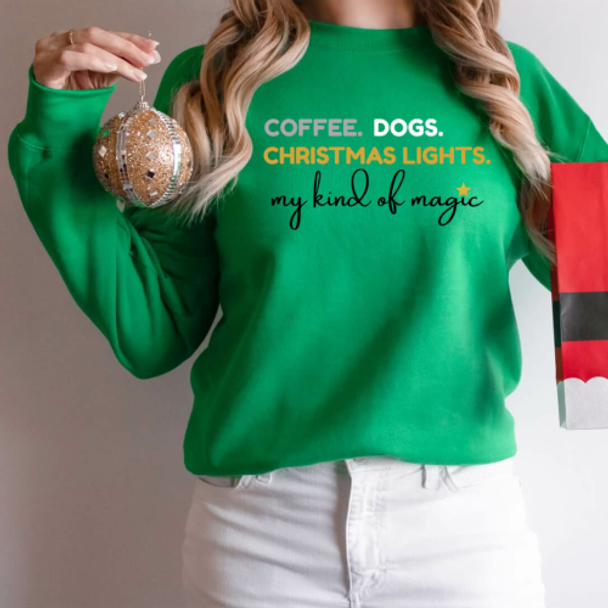 Coffee, Dogs, Christmas Lights People Unisex Sweatshirt - More Colors