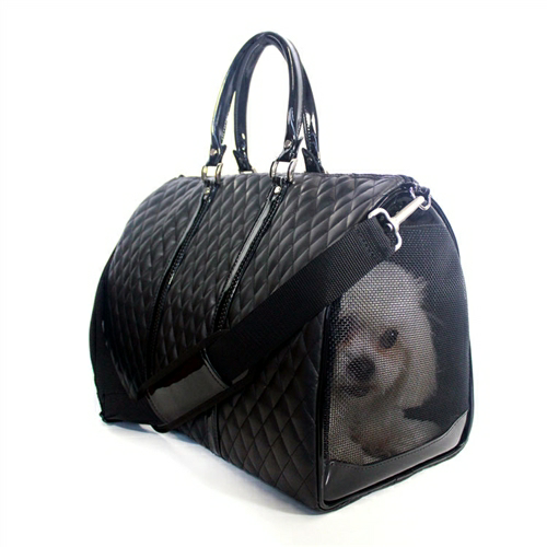 Quilted Luxe JL Black Duffel Luxe Pet Dog Carrier by Petote