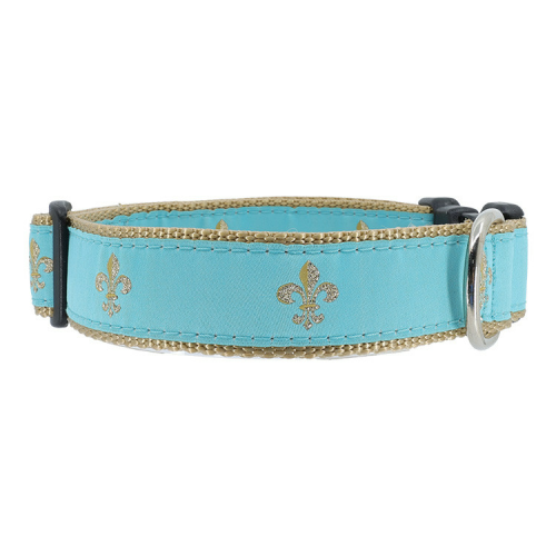 Turquoise Fleur de Lis 1/2, 3/4 & 1.25 inch Dog & Cat Collar