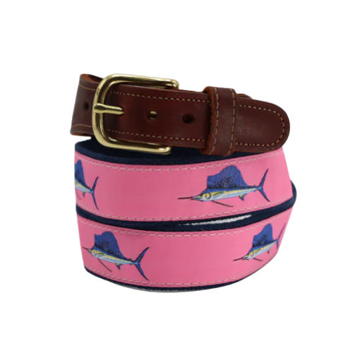 Leather Tab - Classic Men or Women's Belt- Pink Sailfish