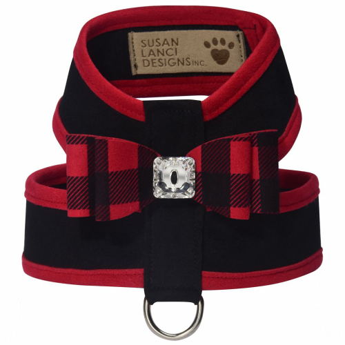 Red Gingham Big Bow Tinkie Dog Harness with Red Trim