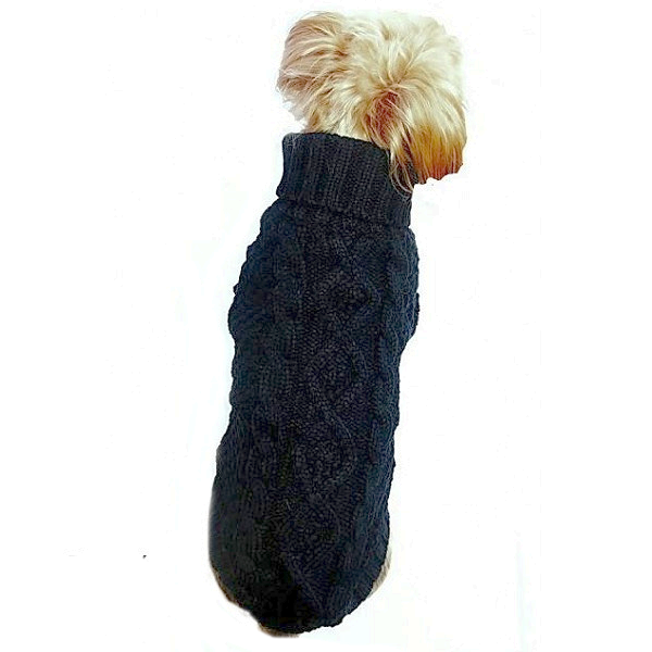 Irish Knit Dog Sweater - Black, Size 6