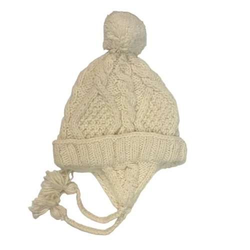 Hand Knit Wool Natural Cable Hat for Owners