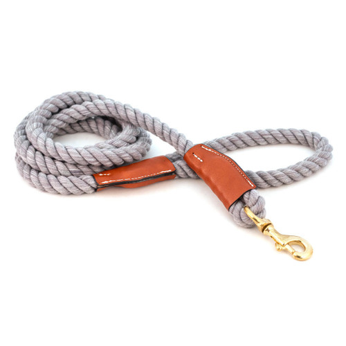 Trapper Rope Leash Cotton Rope Leash with Leather Accents - Gray | PupRwear