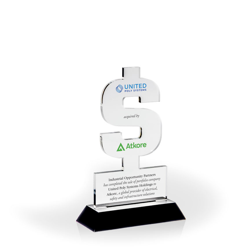 Dollar Sign Award with Black Wood Base - UV Printed | Acrylic Awards ...