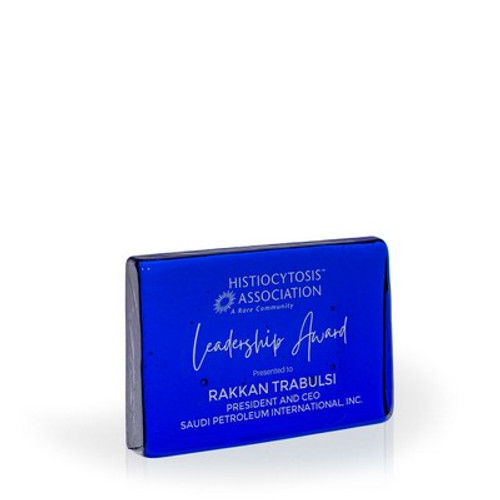 Sargossa Cobalt Horizontal Wedge Recycled Glass Award, 4"