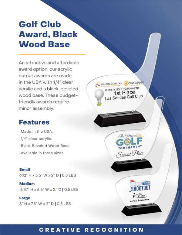 Sales Flier - Golf Club Award, Black Wood Base
