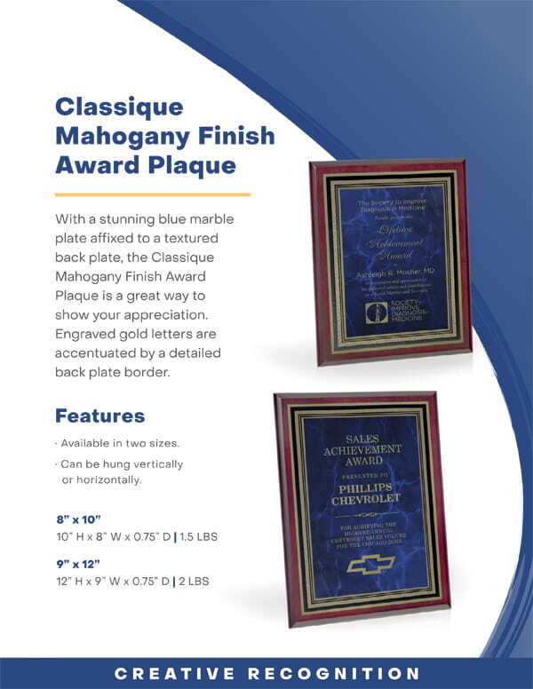 Sales Flier - Classique Mahogany Finish Award Plaque