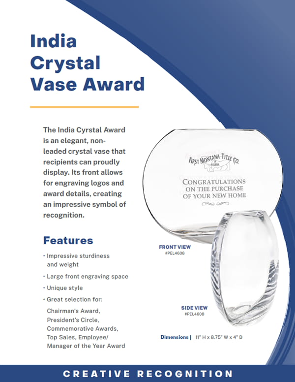 Sales Flier - India Crystal Vase Award