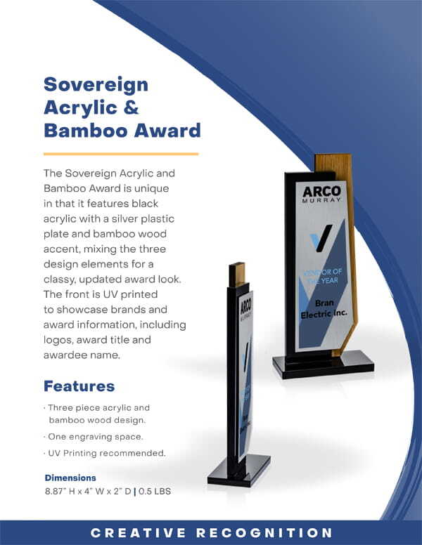 Sales Flier - Sovereign Acrylic and Bamboo Award