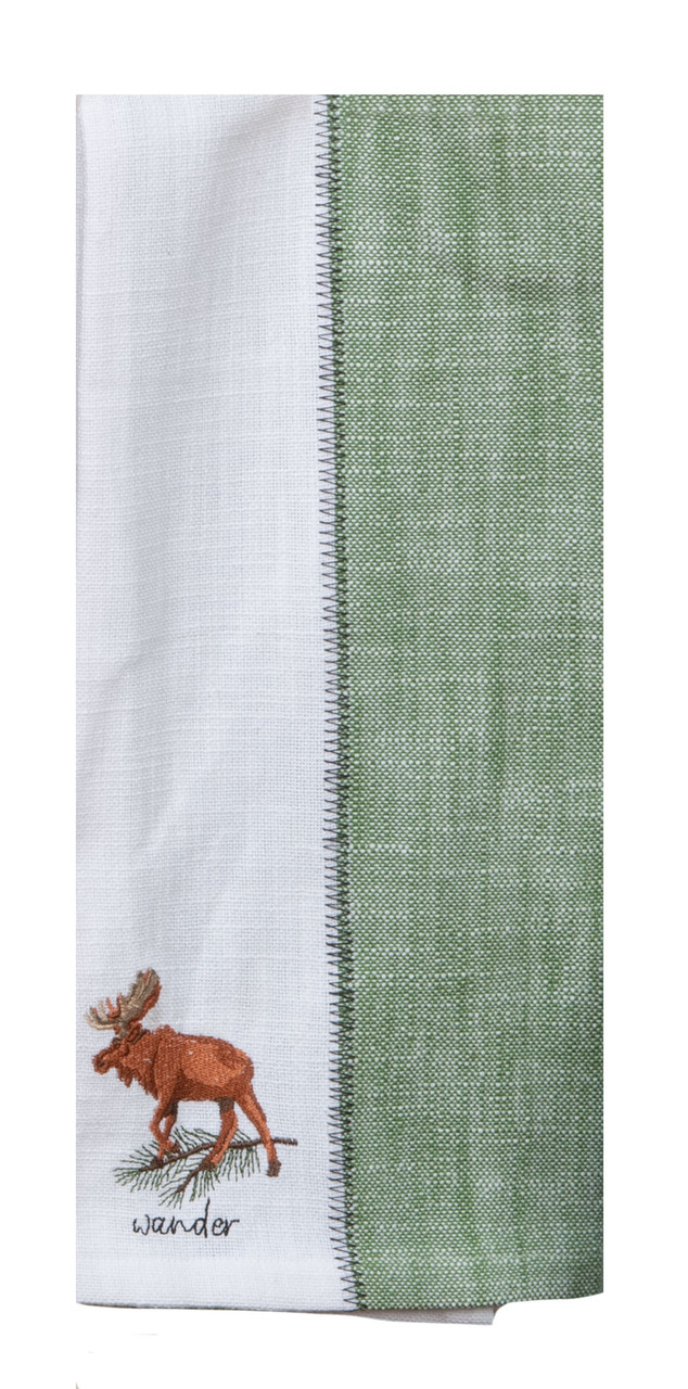 Pinecone Trails Moose Embroidered Kitchen Tea Towel