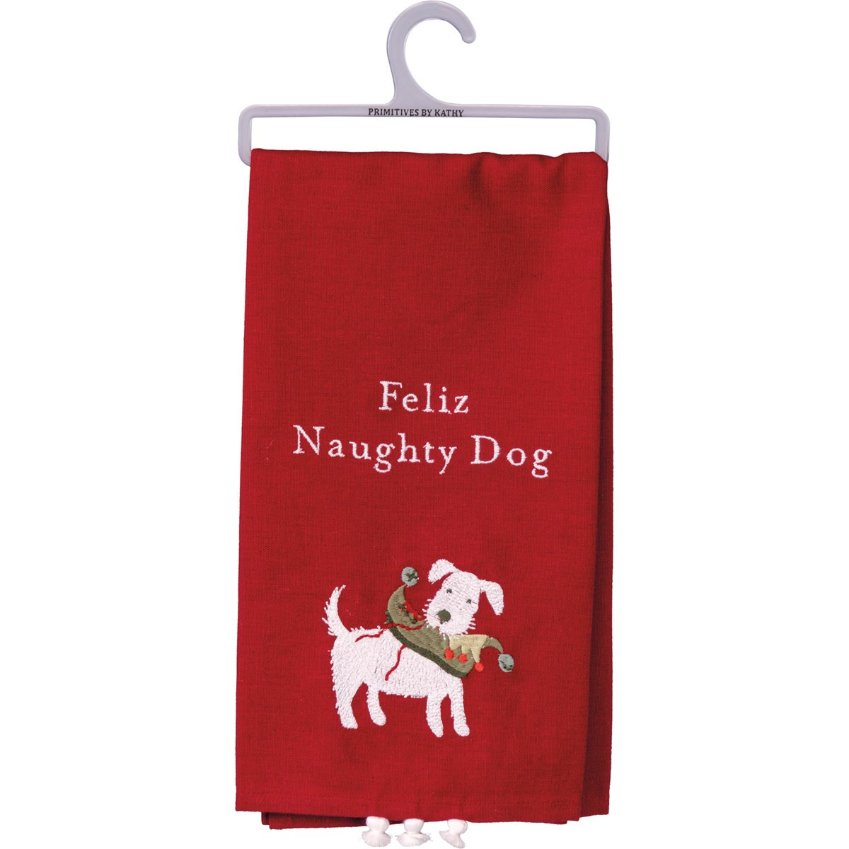 Primitives By Kathy Feliz Naughty Dog Red Christmas Towel