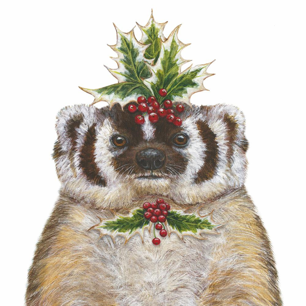 Holly Berry Festive Friends Paper Cocktail Beverage Napkins