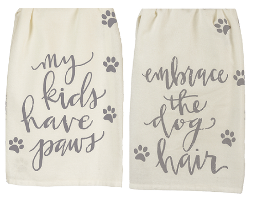 Kitchen Dish Towel bundle Set of 2, Kids Have Paws and Embrace
