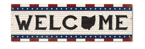 Wooden Patriotic Home Decor State of Ohio Welcome Sign with City Name Background