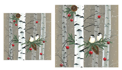 Winter Birch & Birds Paper Napkins, Cocktail And Lunch
