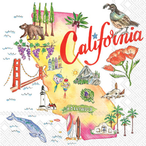 Boston International Beverage Paper Napkins, 5 x 5-Inches, California, 20 Count