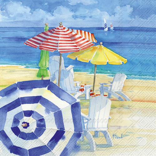 Boston International Vacation Themed Cocktail Napkin, Watercolor Beach
