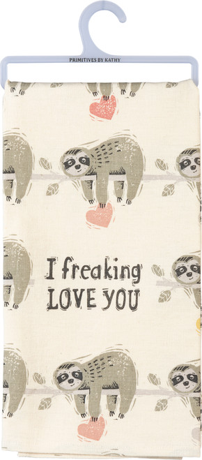 Primitives by Kathy Valentine Sloth Love You Cotton Kitchen Dish Towel, 26-Inch