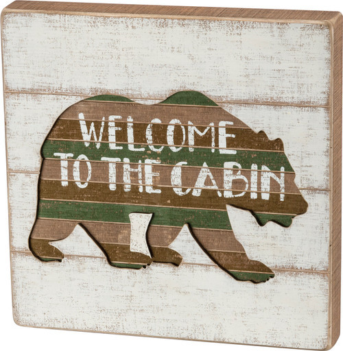 Square Rustic Distressed Welcome To The Cabin Wood Slat Box Sign, 12 x 12 Inches