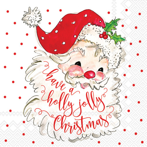 Boston International IHR Beverage Paper Napkins,  Holly Jolly Santa