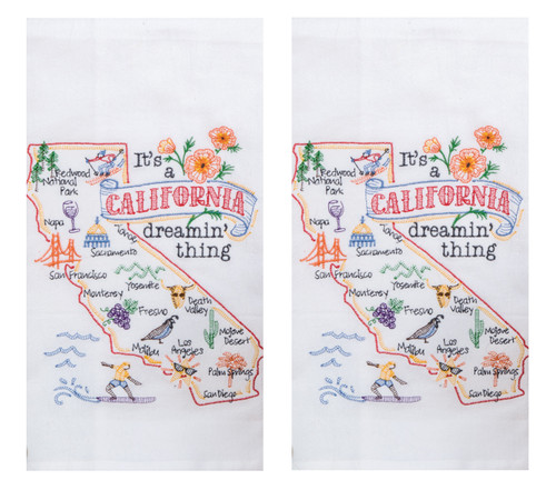 Set of 2 Kay Dee Designs State of California Embroidered Flour Sack Towels