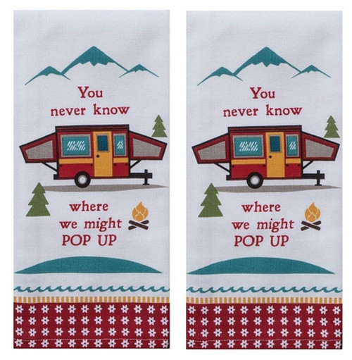 New Set of 2 Colorful Pop Up Camper Life Cotton Kitchen Tea Towels