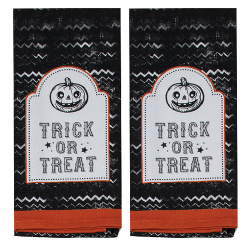 New Set of 2 Kay Dee Designs Black Orange Trick Or Treat Halloween Tea Towels