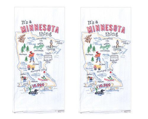New 2pc Stitched State of Minnesota Souvenir Dish Towels, Land of 10,000 Lakes
