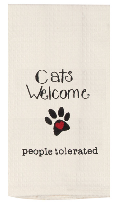 Cats Welcome People Tolerated Embroidered Kitchen Waffle Towel - Thumbnail 2